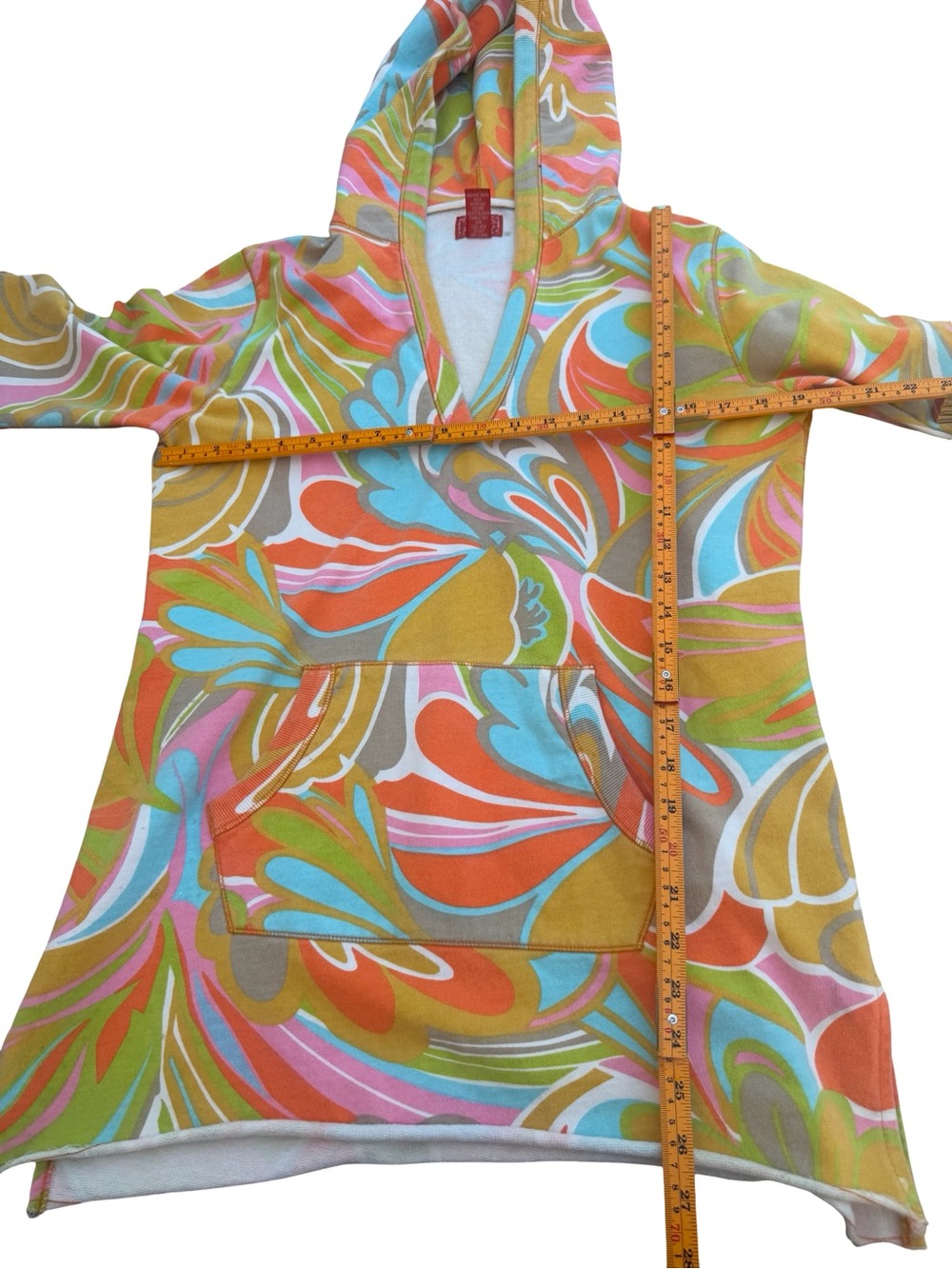 Y2K Lucky Brand Dungarees America Groovy Retro Swirl Hooded Pullover Hoodie - Picture 4 of 5